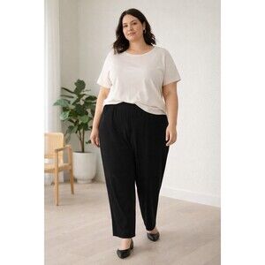 Eileen Fisher Black Pull On Pants Women's Size 3X Luxury Minimalist Straight Leg